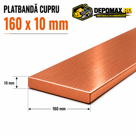 Platbanda cupru 160 x 10 mm – lungime 4 metri – EN Cu-ETP